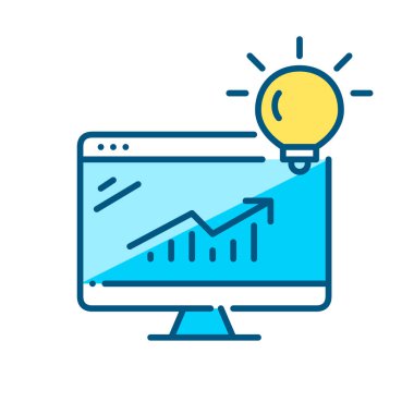 Başarılı strateji fikri. Dizüstü bilgisayarda büyüme çizelgesi. Piksel mükemmel, düzenlenebilir vuruş renk simgesi