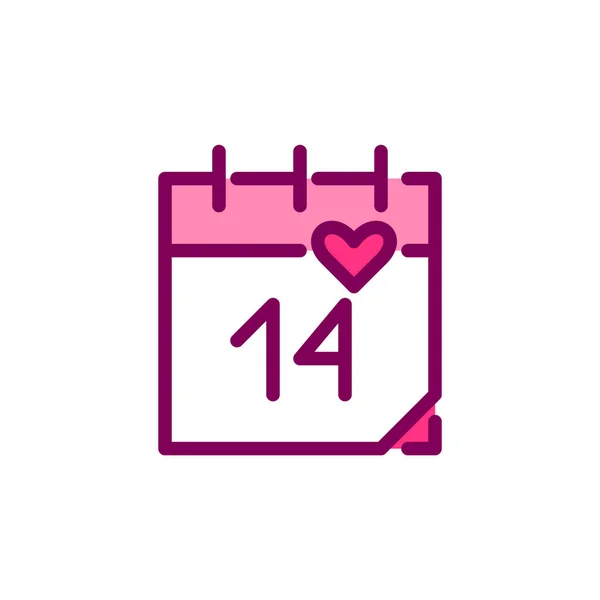 14ª cita en un calendario. Icono de San Valentín. Pixel perfecto, carrera editable, color — Vector de stock