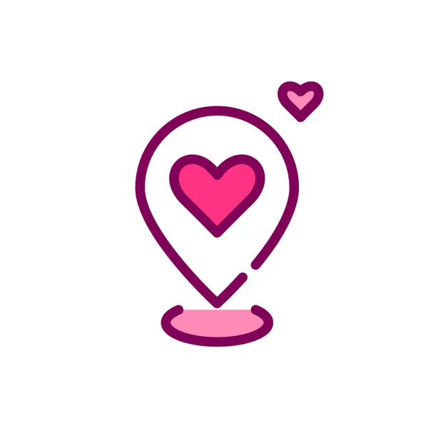 Herz auf einem Kartenzeiger. Pixel perfektes, editierbares Strich-Farb-Symbol — Stockvektor