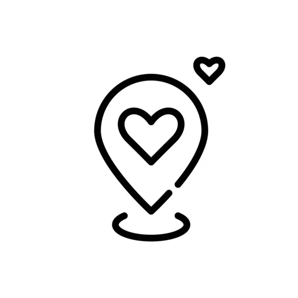Coeur sur un pointeur de carte. Pixel parfait, icône de course modifiable — Image vectorielle