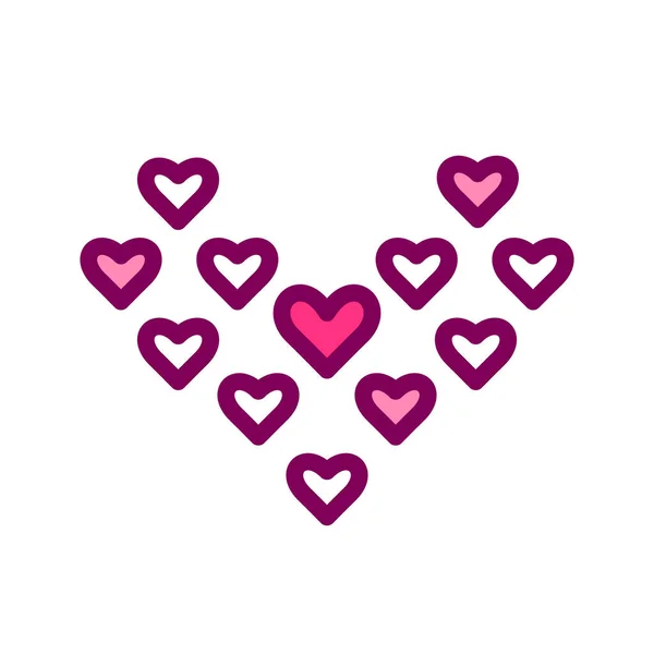 Küçük kalplerden yapılmış bir kalp. Piksel mükemmel, düzenlenebilir vuruş renk simgesi — Stok Vektör