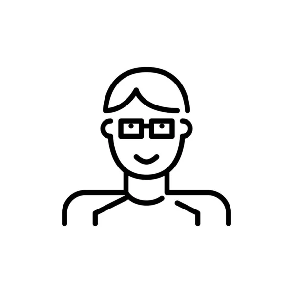Mladý nerdy teenager v brýlích a dlouhém rukávu. Pixel perfektní, upravitelný tah avatar ikona — Stockový vektor