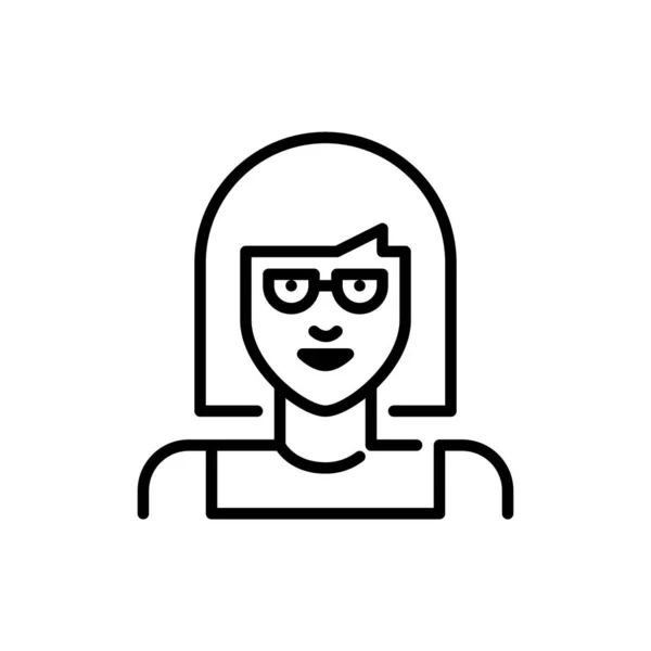 Icono de avatar de arte de línea. Linda chica con gafas y corte de pelo bob. Pixel perfecto, golpe editable — Archivo Imágenes Vectoriales