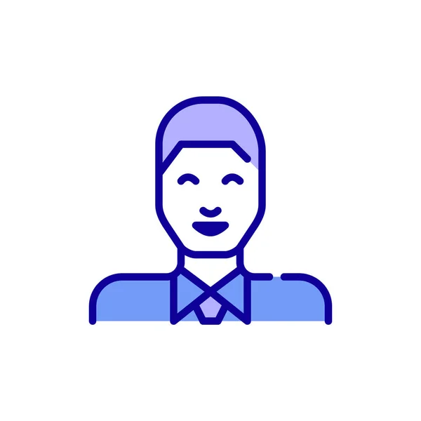 Profi fiatalember, nyakkendős ingben. Vonalművészet, szerkeszthető stroke pixel tökéletes színes profil kép ikon. — Stock Vector