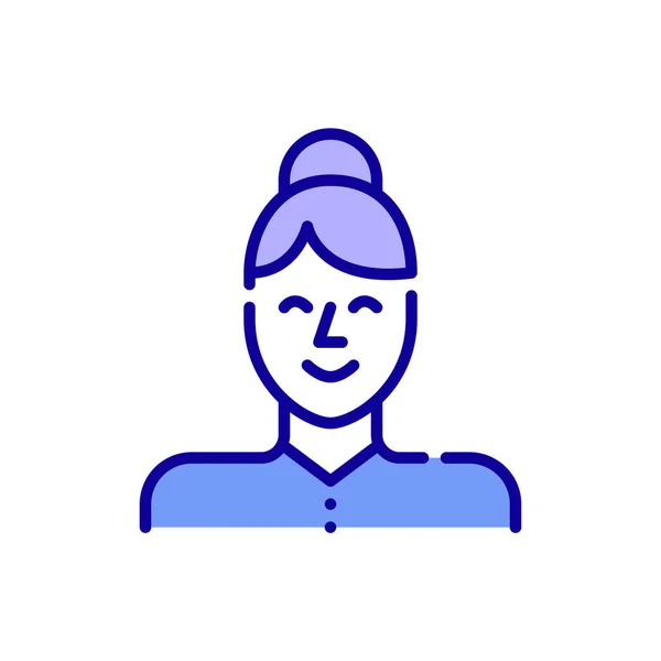 Linje konst avatar ikon. Leende ung professionell kvinna med en bulle på huvudet. PIxel perfekt, redigerbar stroke, färgad — Stock vektor