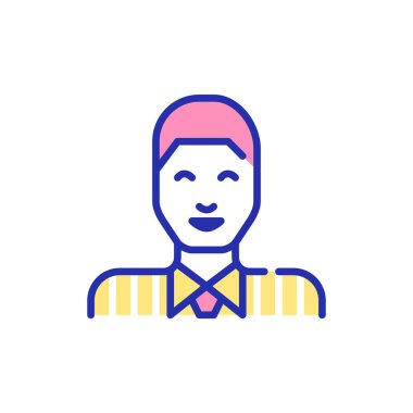 Kravatlı profesyonel bir genç adam. Çizgi sanatı, düzenlenebilir piksel mükemmel renkli avatar simgesi.