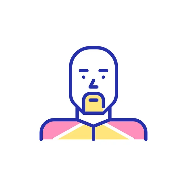 Kopasz férfi szakállal sportdzsekiben. Pixel tökéletes, szerkeszthető stroke színes avatar ikon — Stock Vector