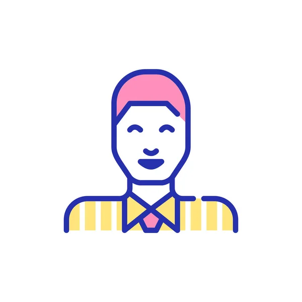 Professionell ung man i skjorta med slips. Linjekonst, redigerbar stroke pixel perfekt färgad avatar ikon. — Stock vektor