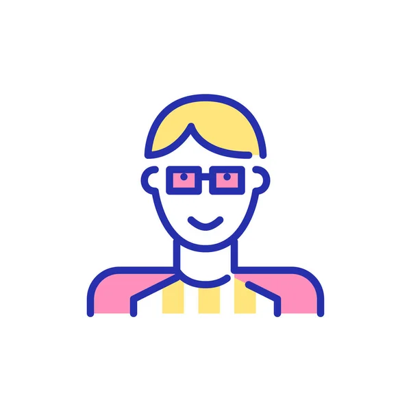 Joven adolescente con gafas y manga larga. Pixel perfecto, icono de avatar de color de trazo editable — Archivo Imágenes Vectoriales