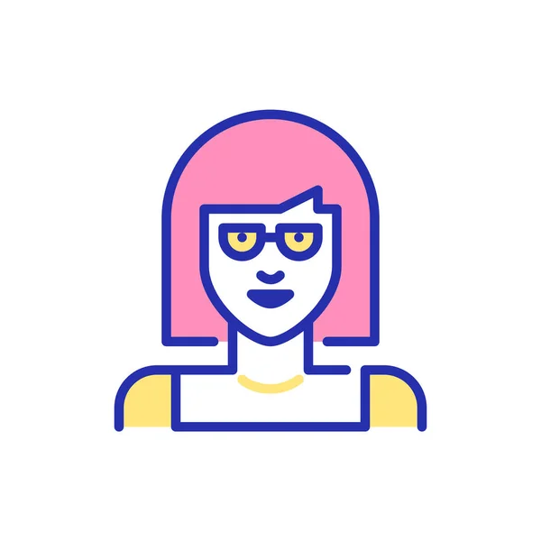 Linje konst avatar ikon. Söt tjej med glasögon och rosa bob frisyr. Pixel perfekt, redigerbar stroke — Stock vektor
