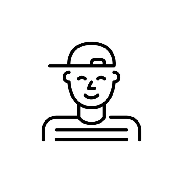 Pojken bär en basebollkeps. Pixel perfekt, redigerbar stroke avatar ikon — Stock vektor