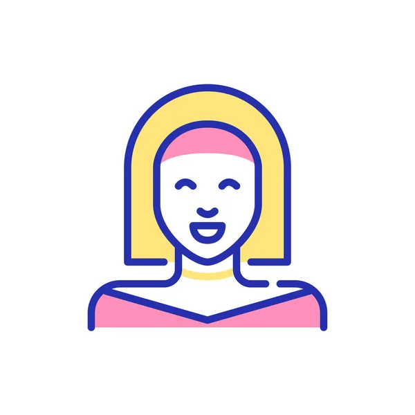 Zeilenkunst-Avatar-Symbol. Nettes lächelndes blondes Mädchen mit Stirnband und Bob-Frisur. Pixel perfekt, editierbarer Strich — Stockvektor