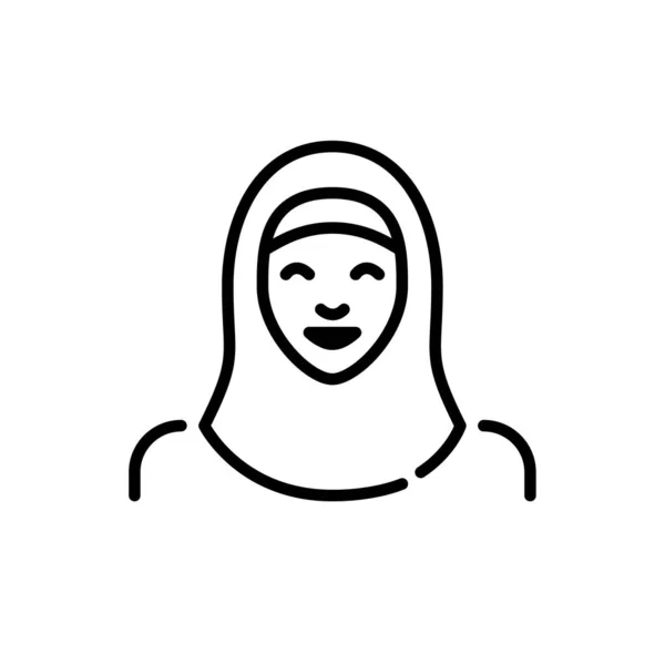 A smiling Muslim woman wearing a hijab. A person of Arab ethnical group. Pixel perfect, editable stroke avatar icon — Stock Vector