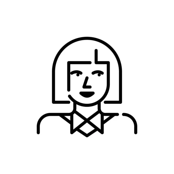 Icono de avatar de arte de línea. Linda chica con corte de pelo bob usando una camisa. Pixel perfecto, avatar de carrera editable — Archivo Imágenes Vectoriales