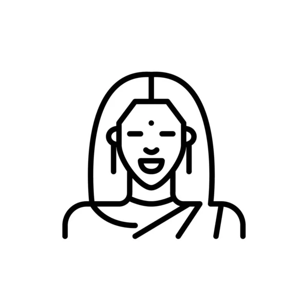 Linda senhora índia sorridente vestindo um sari tradicional. Pixel perfeito, ícone de curso editável — Vetor de Stock