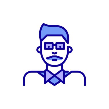 Bıyıklı, gözlüklü ve gömlekli Hintli bir adam. Genç profesyonel ya da öğrenci profili avatar ikonu. Piksel mükemmel, düzenlenebilir vuruş, renk