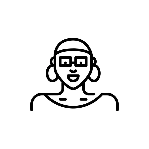 Kvinnan bär huvudduk i glasögon med stora ring örhängen. Pixel perfekt, redigerbar stroke kul avatar ikon — Stock vektor