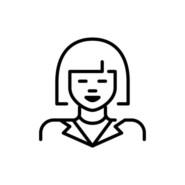 Ung asiatisk flicka med en bob frisyr bär professionella kläder. Pixel perfekt, redigerbar stroke ikon — Stock vektor