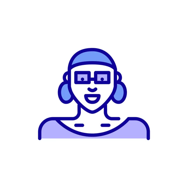 Kvinnan bär huvudduk i glasögon med stora ring örhängen. Pixel perfekt, redigerbar stroke rolig färg avatar ikon — Stock vektor