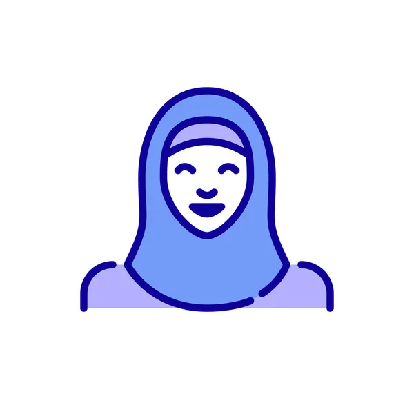 A smiling Muslim woman wearing a hijab. A person of Arab ethnical group. Pixel perfect, editable stroke color avatar icon — Stock Vector