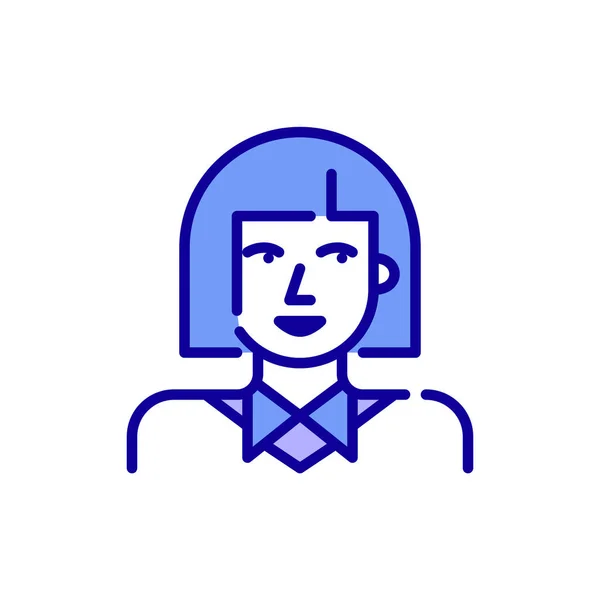 Vonalművészet avatar ikon. Aranyos lány Bob frizurával, aki inget visel. Pixel tökéletes, szerkeszthető stroke színes avatar — Stock Vector