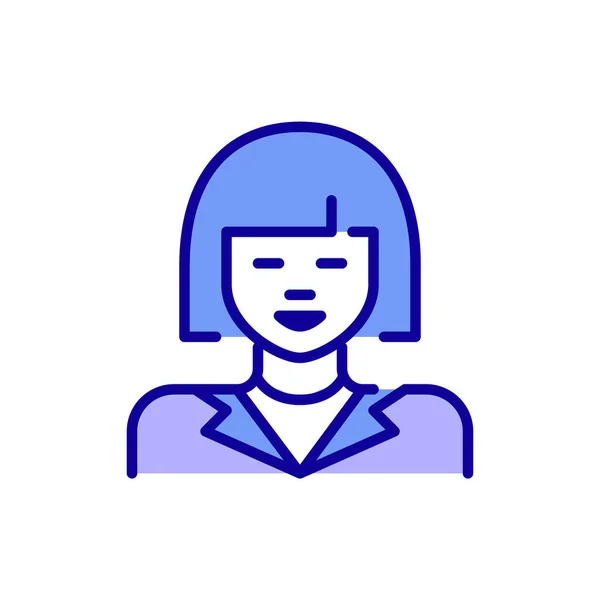 Jong Aziatisch meisje met een bob kapsel in professionele kleding. Pixel perfecte, bewerkbare slagkleur pictogram — Stockvector