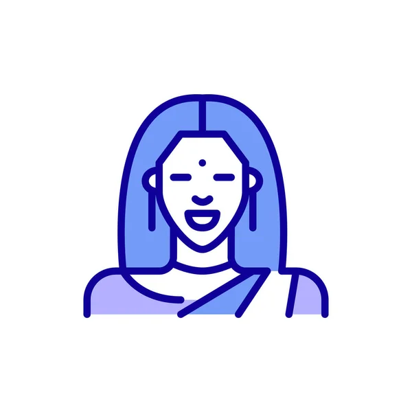 Hermosa mujer india sonriente usando un sari tradicional. Pixel perfecto, icono de color de trazo editable — Vector de stock