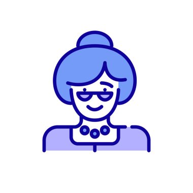 Yaşlı kadın avatar. Büyükannem gözlük takıyor. Piksel mükemmel, düzenlenebilir vuruş renk simgesi