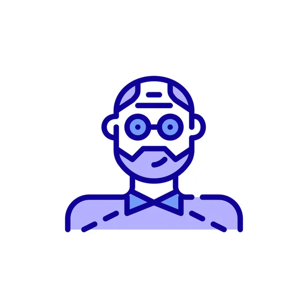 Avatar adulto mayor. Abuelo con barba con gafas. Pixel perfecto, icono de color de trazo editable — Vector de stock