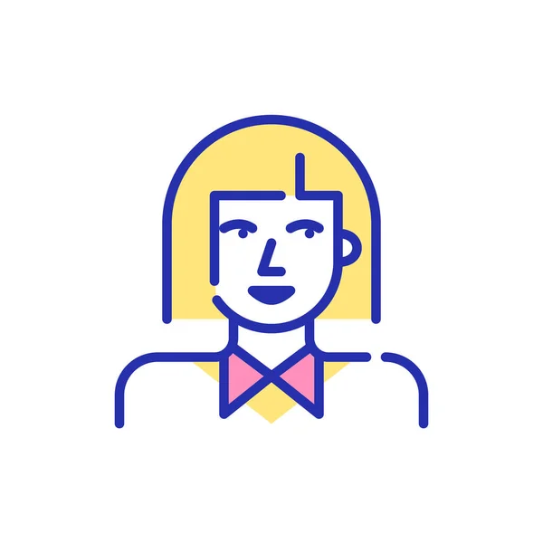 Vonalművészet avatar ikon. Aranyos lány Bob frizurával, aki inget visel. Pixel tökéletes, szerkeszthető stroke szórakoztató színes avatar — Stock Vector
