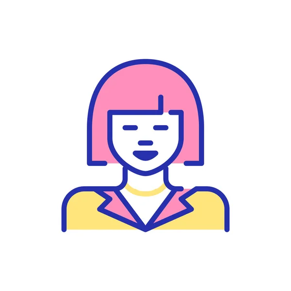 Fiatal ázsiai lány Bob frizurával, profi ruhában. Pixel tökéletes, szerkeszthető stroke szórakoztató színes ikon — Stock Vector