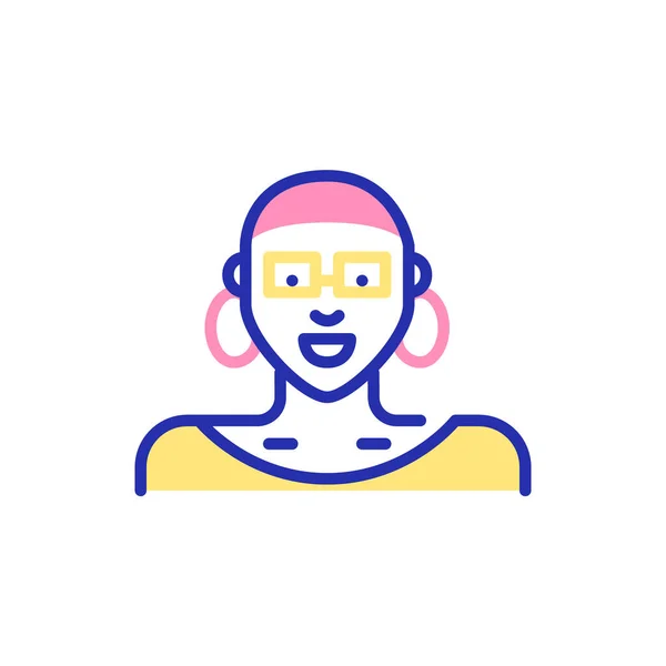 Egy nő, aki fejkendőt visel szemüvegben, nagy gyűrűs fülbevalóval. Pixel tökéletes, szerkeszthető stroke szín avatar ikon — Stock Vector