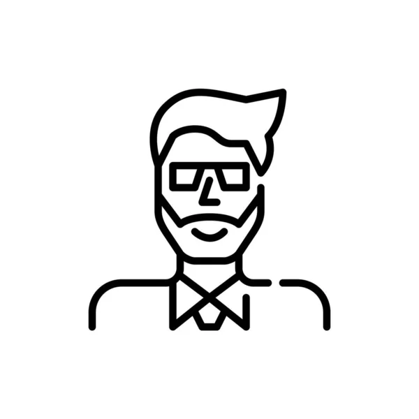 Bärtiger Hipster mit Hemd und Krawatte. Pixel perfektes, editierbares Schlaganfall-Avatar-Symbol — Stockvektor