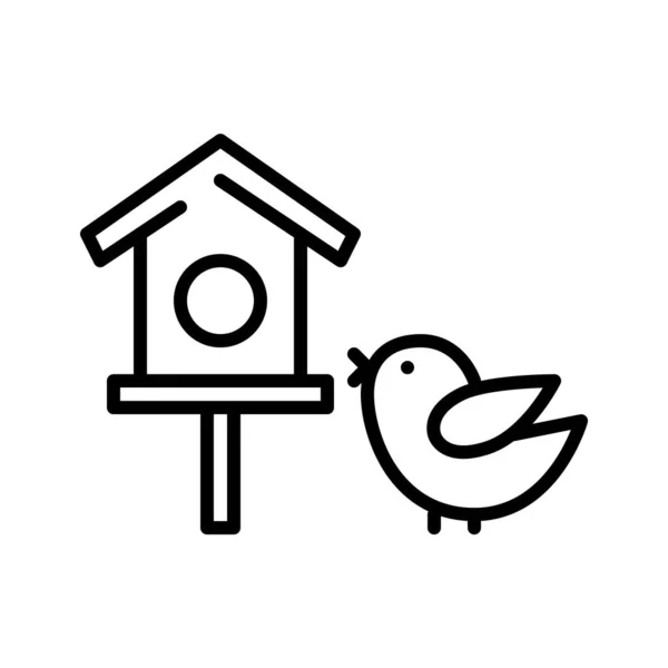 Vogel in een vogelhuisje. Schattig voorjaar pixel perfecte icoon — Stockvector