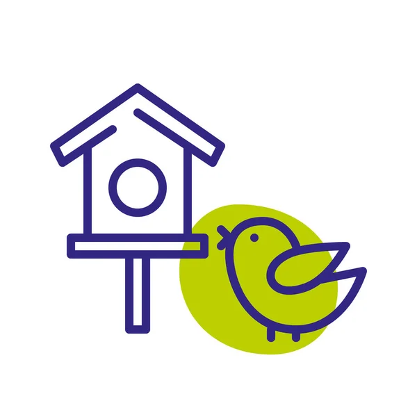 Vogel in een vogelhuisje. Schattig voorjaar pixel perfecte kleur pictogram — Stockvector