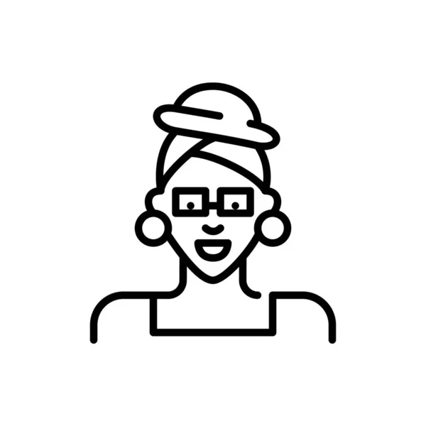 Elegante chica elegante con un turbante y pendientes grandes. Pixel perfecto, icono de avatar de carrera editable — Archivo Imágenes Vectoriales