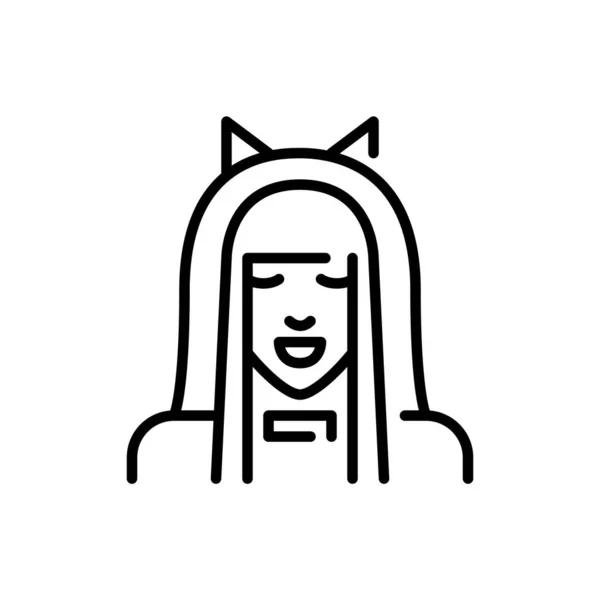 Nettes Anime-Cosplay-Mädchen mit langen Haaren und Katzenohren. Pixel perfektes, editierbares Strichsymbol — Stockvektor