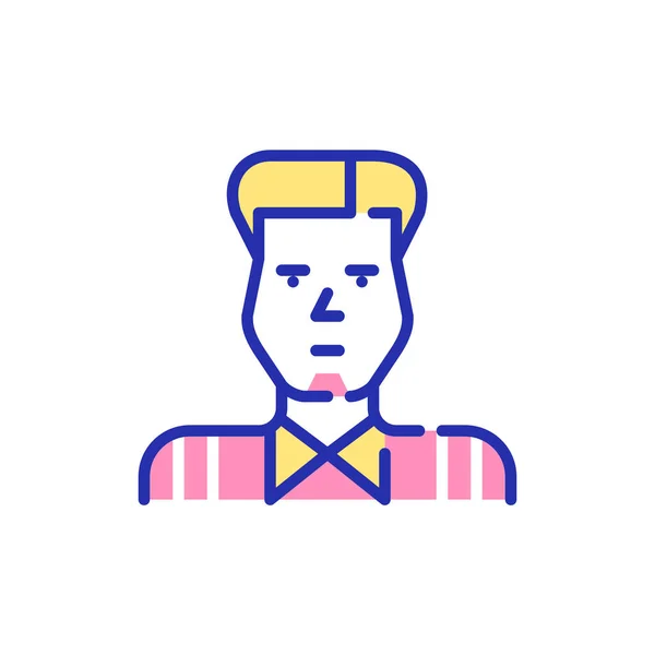 Mladý muž s bradkou a módním účesem v košili. Pixel perfektní, upravitelný tah zábava barva avatar ikona — Stockový vektor