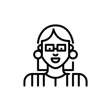 Kısa saçlı, gözlüklü ve çizgili gömlekli güzel bir bayan. Piksel mükemmel, düzenlenebilir vuruş simgesi