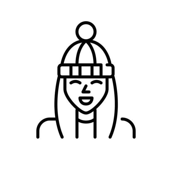 Lächelndes Mädchen mit Wintermütze. Pixel perfektes, editierbares Strichsymbol — Stockvektor