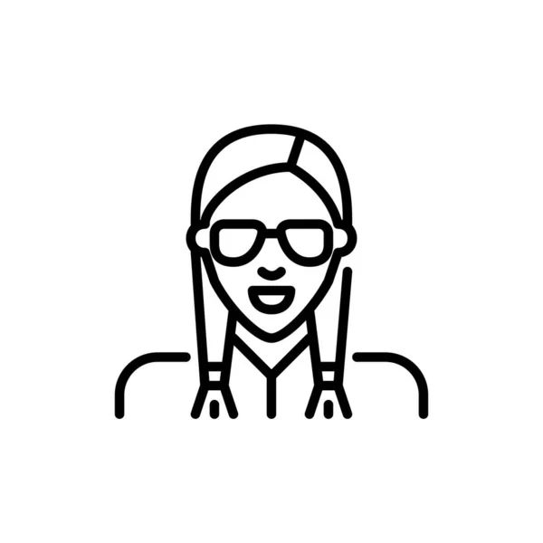 Stilvolles Mädchen mit Sonnenbrille und geflochtenem Haar. Pixel perfektes, editierbares Strichsymbol — Stockvektor