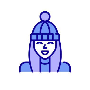 Kış şapkalı gülümseyen kız. Piksel mükemmel, düzenlenebilir vuruş renk simgesi