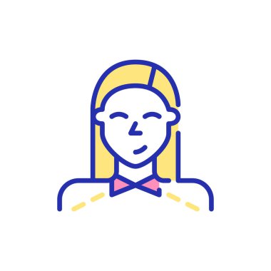 Uzun saçlı, kazak giyen tatlı bir kız öğrenci. Piksel mükemmel, düzenlenebilir vuruş eğlenceli renk avatar simgesi