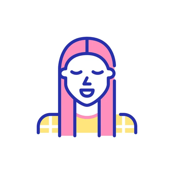 Söt elev med långt hår. Pixel perfekt, redigerbar stroke rolig färg avatar ikon — Stock vektor