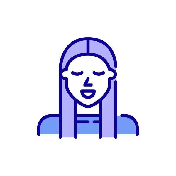Aranyos diáklány hosszú hajjal. Pixel tökéletes, szerkeszthető stroke szín avatar ikon — Stock Vector