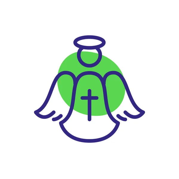 Figurine d'ange avec halo et ailes. Symbole religieux chrétien. Pixel parfait, icône de couleur de trait modifiable — Image vectorielle