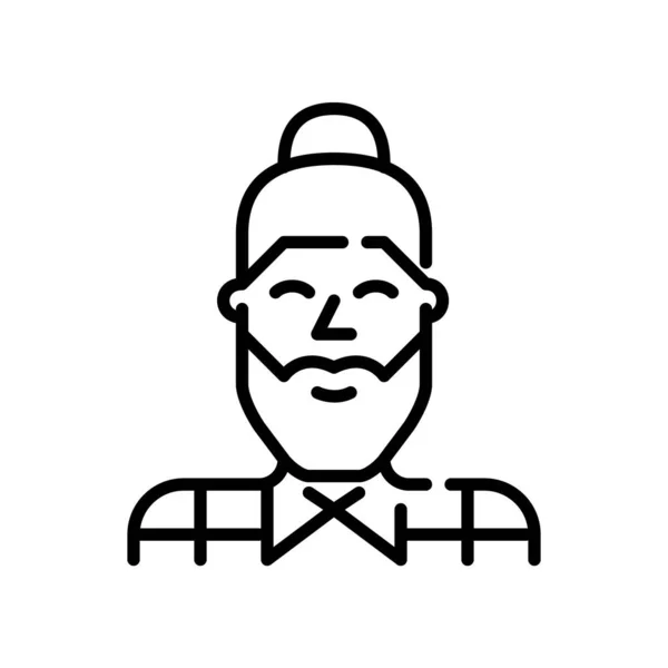 パンと髭を生やした若いヒップスターの男がシャツを着ているのをよく見ている ピクセル完全 編集可能なストロークアイコン — ストックベクタ