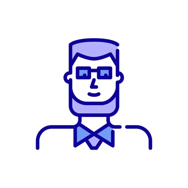 En ung professionell man med glasögon och skägg. Pixel perfekt, redigerbar stroke färg ikoner — Stock vektor