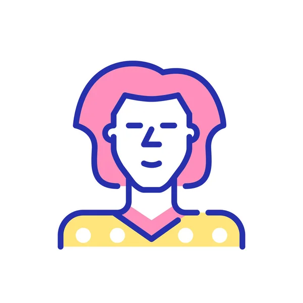 Aranyos fiatalember hosszú hajjal. Pixel tökéletes, szerkeszthető stroke szórakoztató szín avatar ikon — Stock Vector