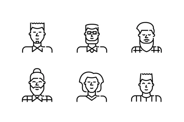 Hombres iconos de imagen de perfil conjunto. Adultos jóvenes, hipsters, adolescentes. Pixel perfecto, iconos de carrera editables — Vector de stock